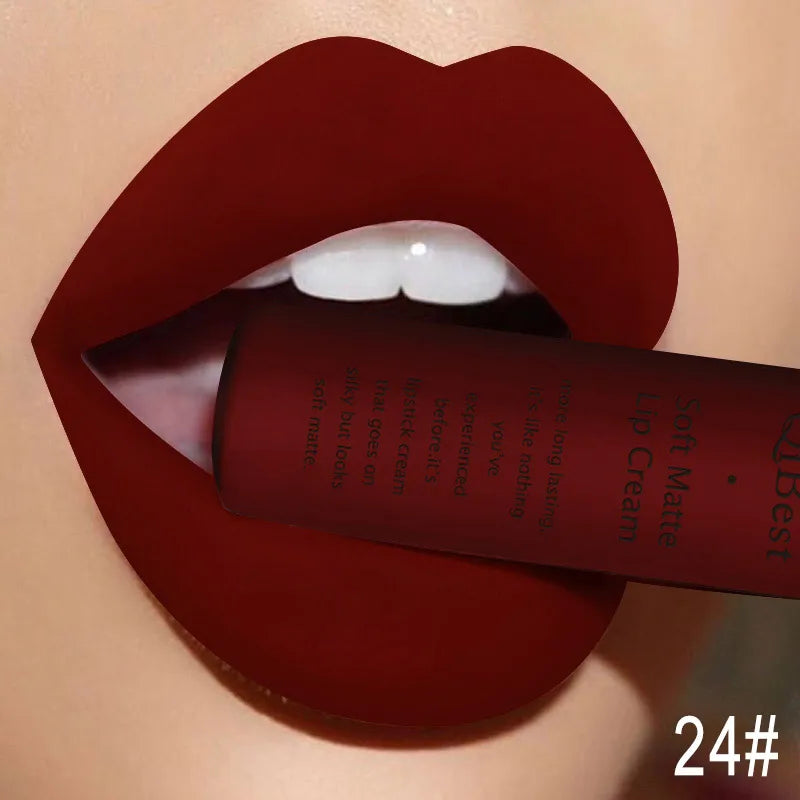QIBEST Brand 34 Colors Liquid Lipstick Waterproof Matte Nude Lipstick Pigment Red Long Lasting Lip Gloss Women Makeup...