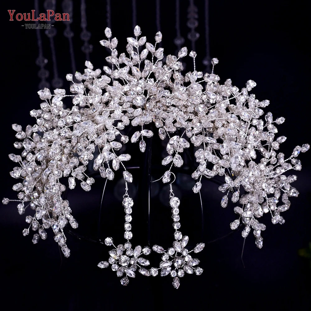 YouLaPan HP193P Wedding Headwear Necklace Earrings Jewelry Set Bride Headbands Rhinestone Headpiece Bridal Tiaras and Crowns