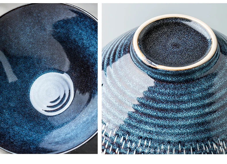 Blue Ceramic Bowl Noodle Bowl Large Soup Bowls Fruit Plate and Salad Bowl Dinner Plate Dessert Bowls Dish Decorative...