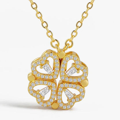 KOFSAC Luxurious Two In One Love Heart Four Leaf Clover Necklace 925 Silver Jewelry Zircon Lucky Grass Fashion Women Girl Gifts