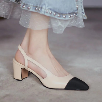 LeShion Of Chanmeb 33-43 Women Luxury Brand Designer Shoes Woman High Heeled Genuine Leather Slingbacks Beige Nude Pumps Classic - Kimlud