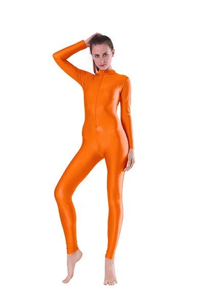 Aoylisey Women Long Sleeve Mock Neck Unitard Front Zip V-Neck Ballet Jumpsuit Dancewear Gymnastics Zentai Halloween Costume