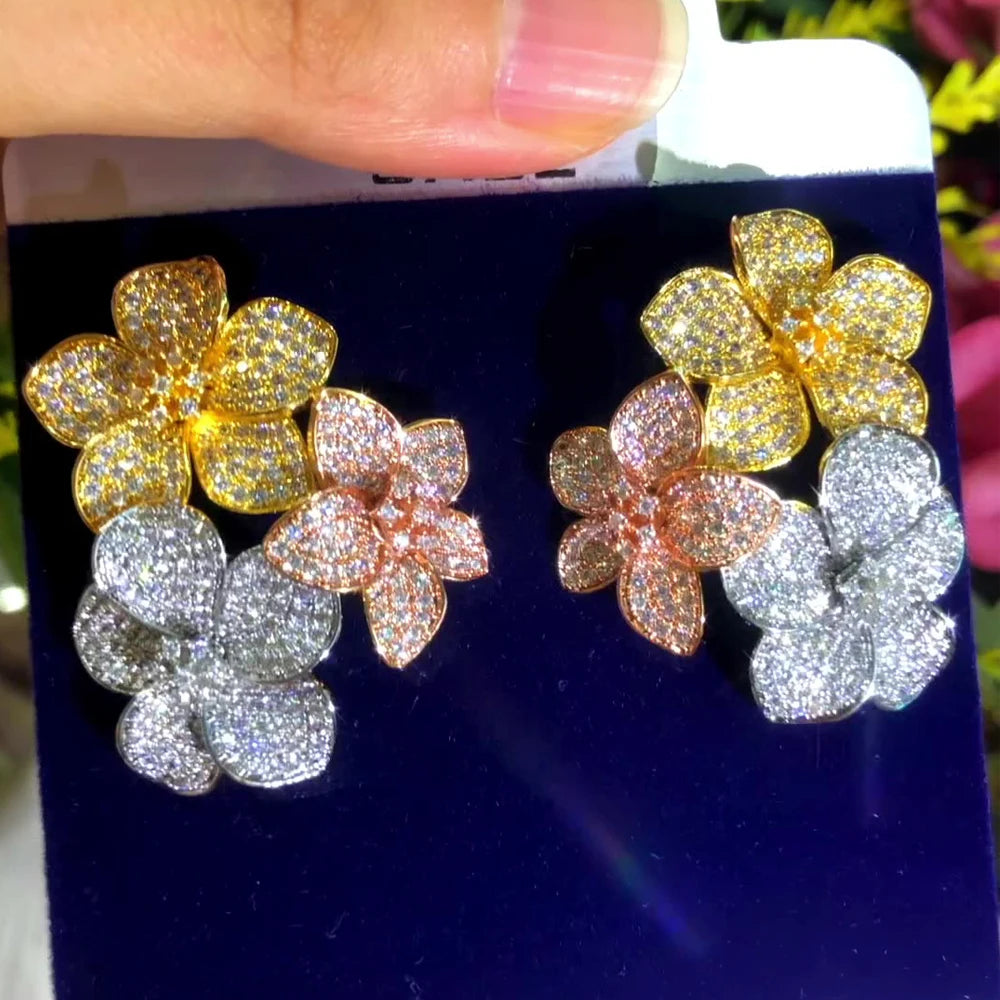 Missvikki Jewelry Bloom Flowers Earrings Cubic Zirconia for Women Actor Dancer Stage Performance Dance Party Wedding Engagement