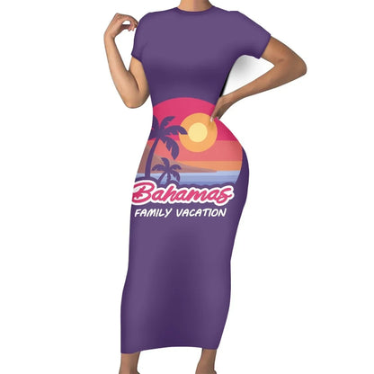 High Quality Custom Caribbean Island Print Elegant Plus Size Women's Dresses Casual Babados Bahamas Design Bodycon Dress Women