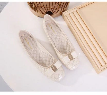 Women's Flat Shoes Spring Autumn New Square Toe Chain Comfortable Casual Square Toe Slip-On Female Shoes Large Size 36-42