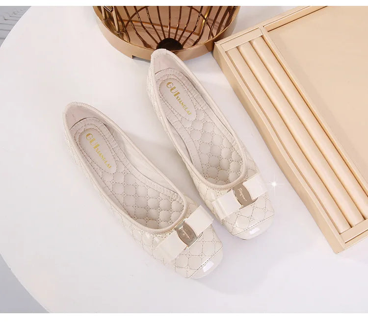 Women's Flat Shoes Spring Autumn New Square Toe Chain Comfortable Casual Square Toe Slip-On Female Shoes Large Size 36-42