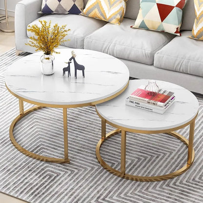 Nordic Contemporary Gold Metal Nesting Coffee Table Set Wabi-Sabi Style for Modern Home Living Room Furniture | Kimlud...