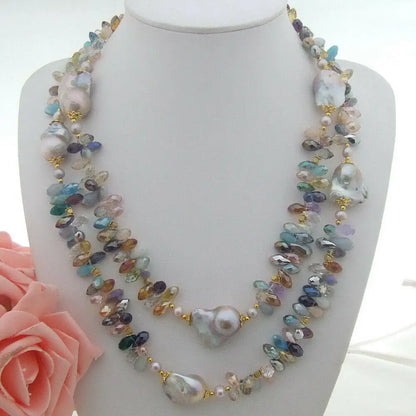 YYGEM 49'' 25MM Purple Nucleated Flameball Baroque Pearl top-Drilled Multi Color Teardrop Crystal long Necklace | Kimlud...