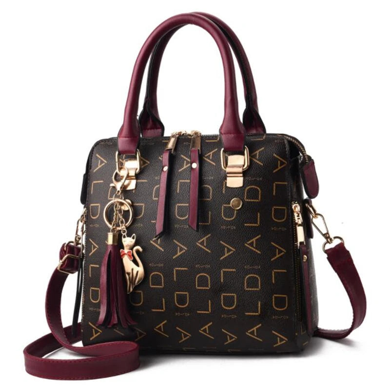 Fashion English Letter Handbag Women PU Leather Tassel Top-handle Bag Luxury Shoulder Bag Large Capacity Lady Tote...