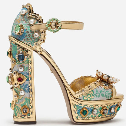 MStacchi Luxury Brand Women Platform Sandals Crystal Embroidery High Heel Sandalia Feminina Buckle Strap Rhinestone Wedding Shoe - Kimlud