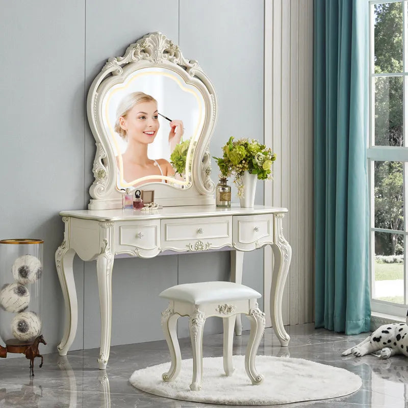 European Classic Style High-end Cream-colored Solid Wood Disassembly Dressing Table BTDT056 for Bedroom or Small Apartment - Kimlud