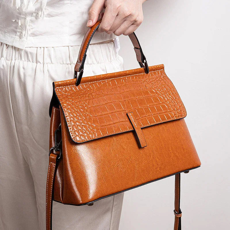 New Wholesale Vintage Women's Famous Designer Brand Genuine Leather Crocodile Print Double Shoulder Strap Luxury Handbag