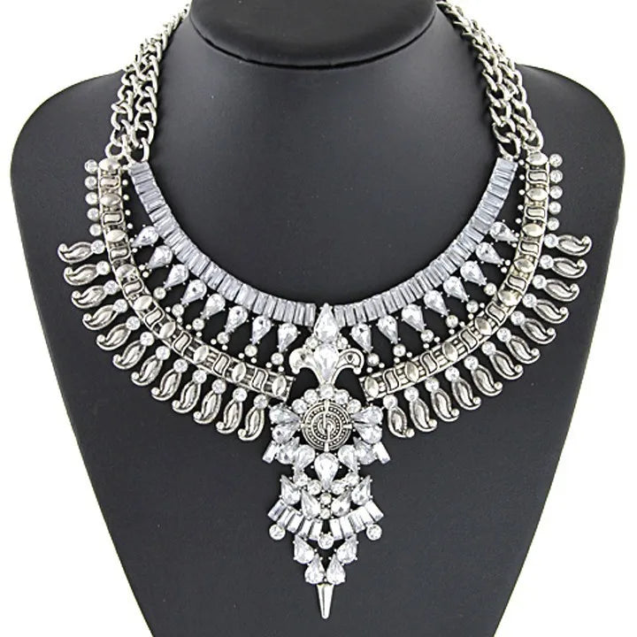 Indian Fashion Silver Plated Vintage Statement Large Necklace Women Boho Ethnic Maxi Big Collar Chunky Choker Necklace Jewelry