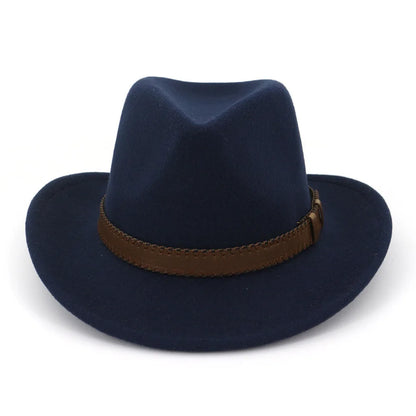 QBHAT Wide Brim Wool Felt Cowboy Fedora Hats with Dark Brown Leather Band Women Men Classic Party Formal Cap Hat...