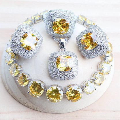 Purple Zirconia Women Bridal Jewelry Sets Silver 925 Fine Costume Jewellery Wedding Earrings Rings Bracelets Pendant...