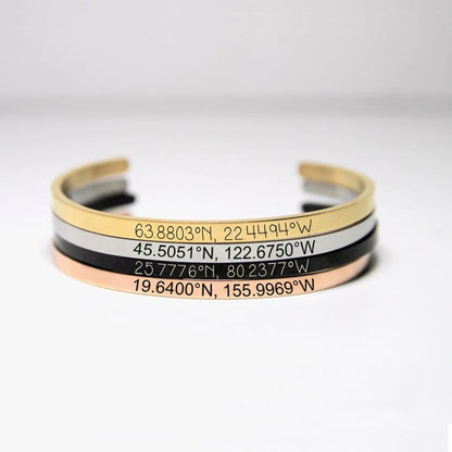 Customized Coordinate Engraved Name Text Heart Hole Cuff Bangle Personalized Bar Necklace Stainless Steel Bracelet Men...