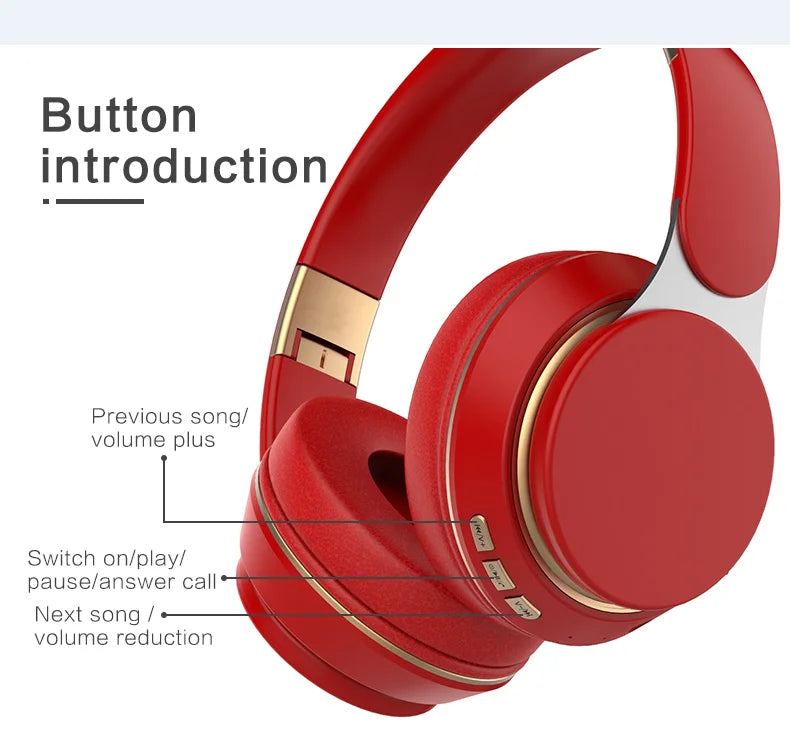 Wireless Headphone Over Ear Foldable Headset with Deep Bass Sound Long Battery Life Headphones with Built in Mic
