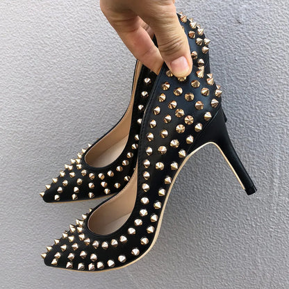 Veowalk Silvet Gold Revits Women Sexy 12cm Pointed Toe High Heels Ladies Shallow Stiletto Pumps Shiny Wedding Party Dress Shoes