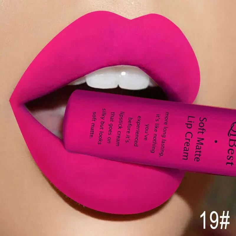 QIBEST Brand 34 Colors Waterproof Matte Nude Lipstick Lipkit Pigment Dark Red Black Long Lasting Lip Gloss Women Makeup Lipgloss