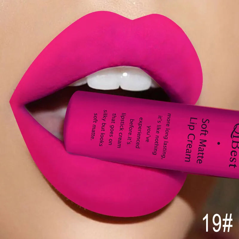 QIBEST Brand 34 Colors Liquid Lipstick Waterproof Matte Nude Lipstick Pigment Red Long Lasting Lip Gloss Women Makeup...