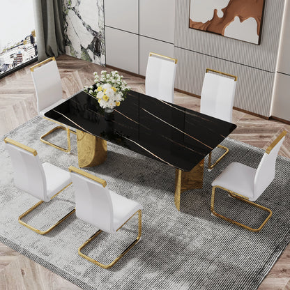Modern Minimalist Square Dining Table with Black Patterned Glass Top Golden Metal Legs for Home Furniture Apartments...