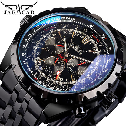 Jaragar White Dial Automatic Watch Complete Calendar Silver Stainless Steel Luminous Business Sport Mechanical Date Wristwatch