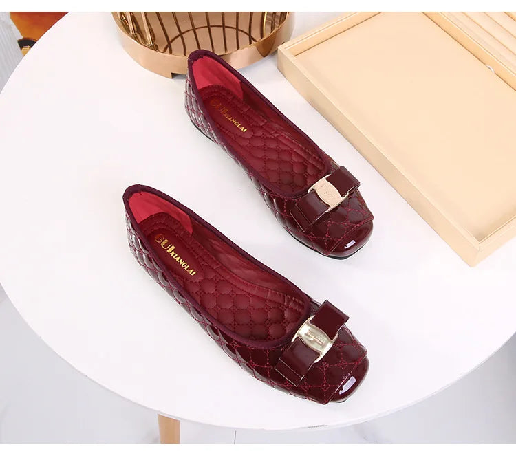Women's Flat Shoes Spring Autumn New Square Toe Chain Comfortable Casual Square Toe Slip-On Female Shoes Large Size 36-42