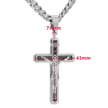 Stainless Steel Crucifix Jesus Cross Necklace Pendant Multilayer Jesus Christ Crucifix Necklaces with 24'' Chain Top Quality