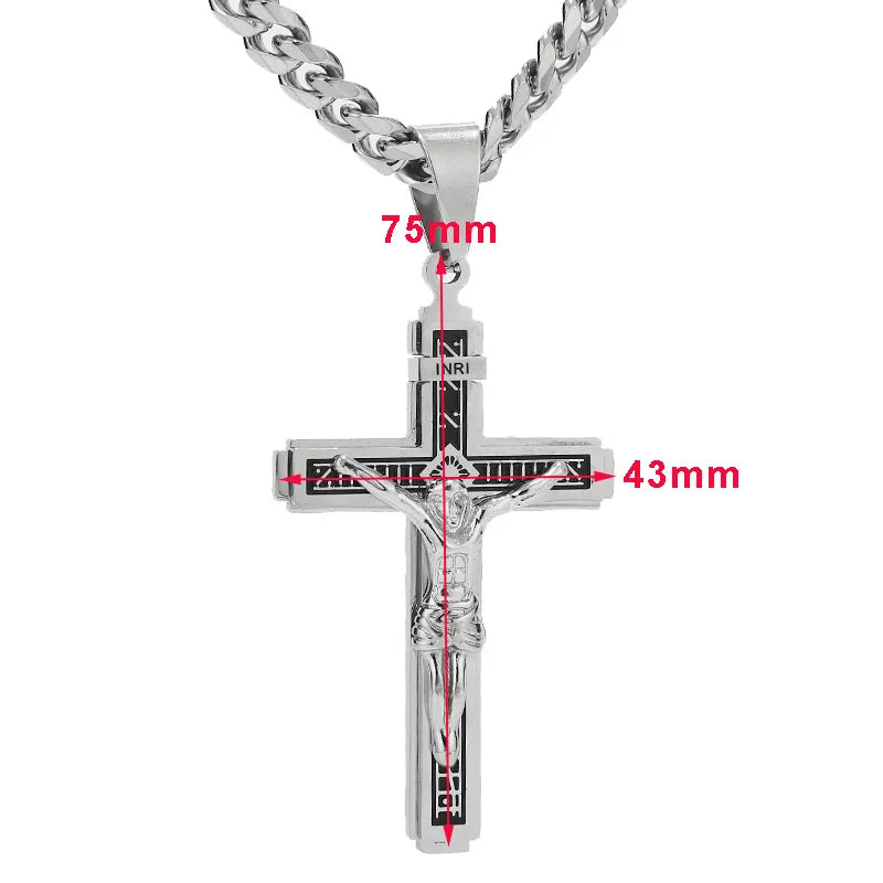 Stainless Steel Crucifix Jesus Cross Necklace Pendant Multilayer Jesus Christ Crucifix Necklaces with 24'' Chain Top Quality