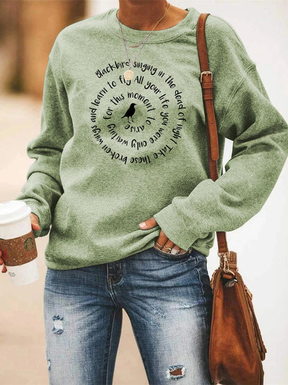 Women Casual Sweatshirt Blackbird Singing In The Dead of Night Crewneck Sweatshirts  Music Fans Gift Women Vintage Hoodies
