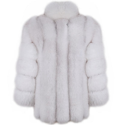 YOLOAgain Women's Stand Collar Real Fox Fur Jacket Natural Fox Fur Coat 2024 Winter - Kimlud