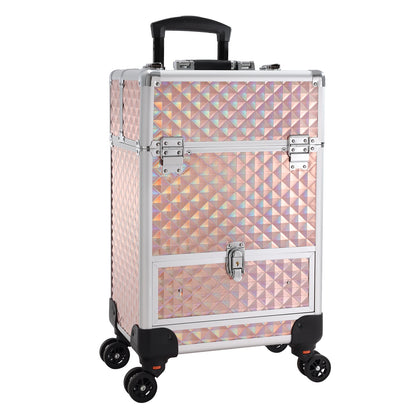 2025 Portable Makeup Case with Large Capacity Drawer Open Closure Train Case Trolley Organizer for Beauty Professionals