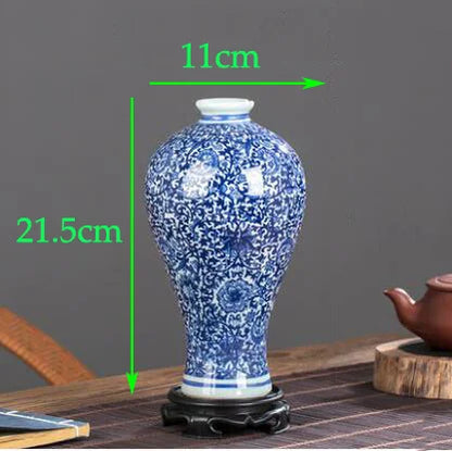 Chinese Jingdezhen Blue White Porcelain Antique Ceramic Vase Home Livingroom Table Figurines Decoration Store Flower Pot Crafts