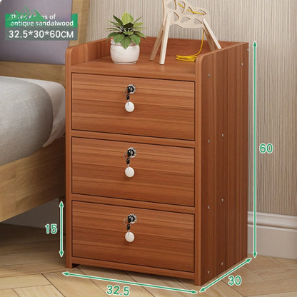 Wayon Furniture Wooden Bedside Cabinet with 3 Lockable Drawers, Secure Storage for Home Bedroom Nightstand | Kimlud...