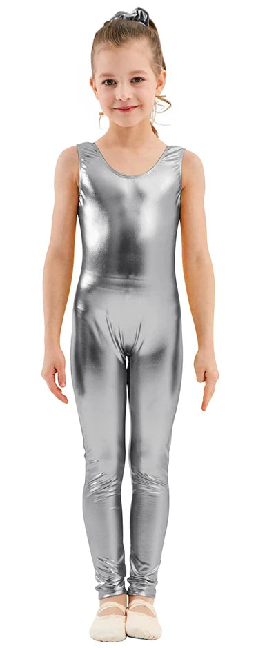 AOYLISEY Kids Tank Shiny Metallic Unitard Gymnastics Jumpsuits One-piece Full Body Leotards for Girls Boys Child CospalyZentai