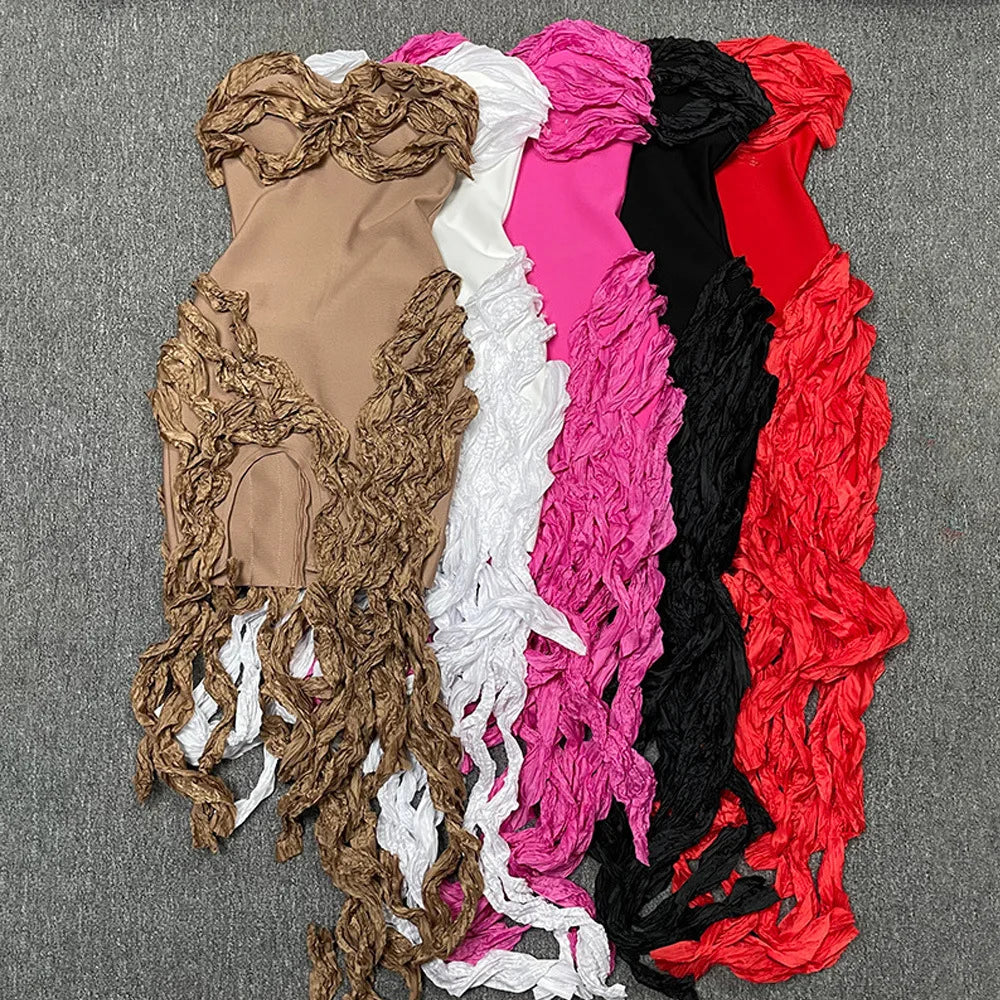 High Quality Custom Women Fashion Clothes Manufacturer Tassel Pleated Dresses Summer Dress Womens Party Wear