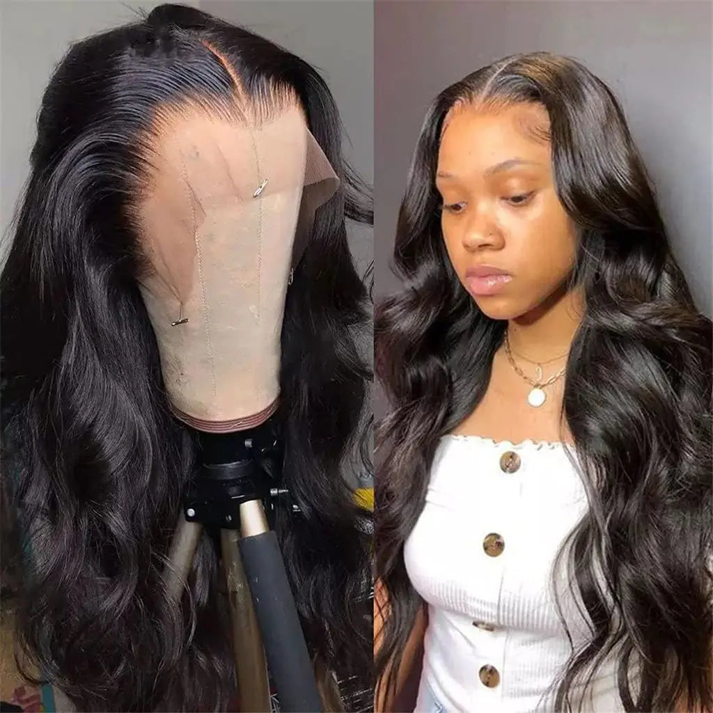 10A Raw Brazilian Body Wave Full Frontal Lace Glueless 13x4 HD Transparent Lace Front Natural Black Deep Texture-Long...