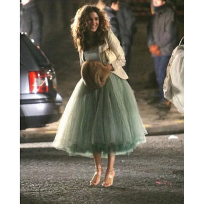 Puffy Mint Green Skirts Ankle Length Tulle Skirt Party Saias jupe femme Woman Skirt Elastic Band