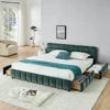 Modern Luxury Queen/King Size Upholstered Bed Frame Soft Chenille Fabric Bedroom Furniture with Wooden Structure