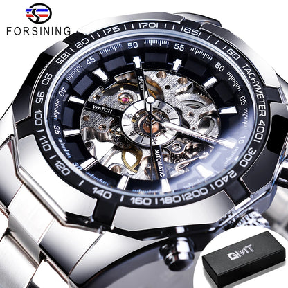 Forsining 2025 Stainless Steel Waterproof Mens Skeleton Watches Top Brand Luxury Transparent Mechanical Sport Male Wrist Watches