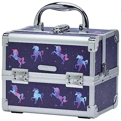 Fashionable Girls Cosmetic Case with Mirror for Artist 2 Trays Lockable Aluminum Makeup Train Case Travel Beauty Storage Case