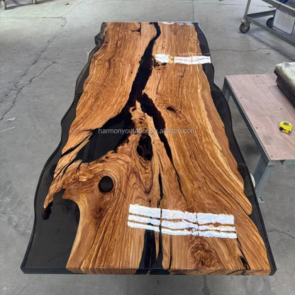 Factory Directly Luxury Home Furniture Solid Walnut Wood Restaurant Dining Coffee River Epoxy Resin Slab Kitchen Table |...