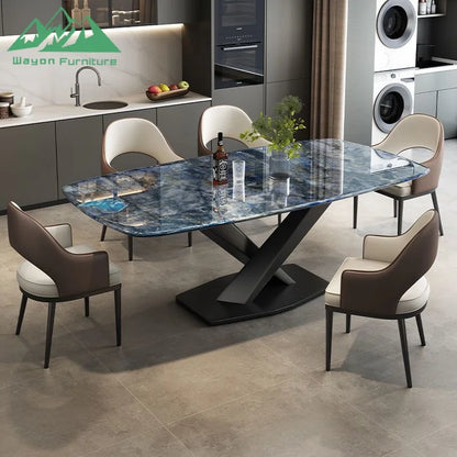 Wayon Modern Sintered Stone Dining Table with X-Shaped Metal Legs Luxury Small Apartment Furniture - Kimlud