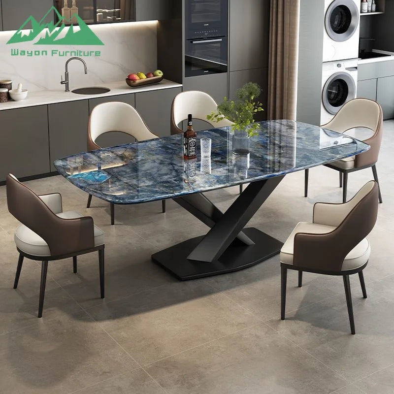 Wayon Modern Sintered Stone Dining Table with X-Shaped Metal Legs Luxury Small Apartment Furniture - Kimlud