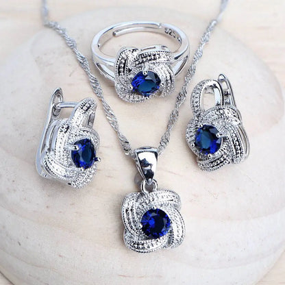 Blue Zirconia Women Jewelry Sets 925 Sterling Silver Wedding Bridal Costume Jewellery Earrings Rings Bracelets Pendant...