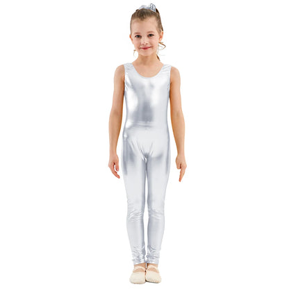 AOYLISEY Kids Tank Shiny Metallic Unitard Gymnastics Jumpsuits One-piece Full Body Leotards for Girls Boys Child CospalyZentai