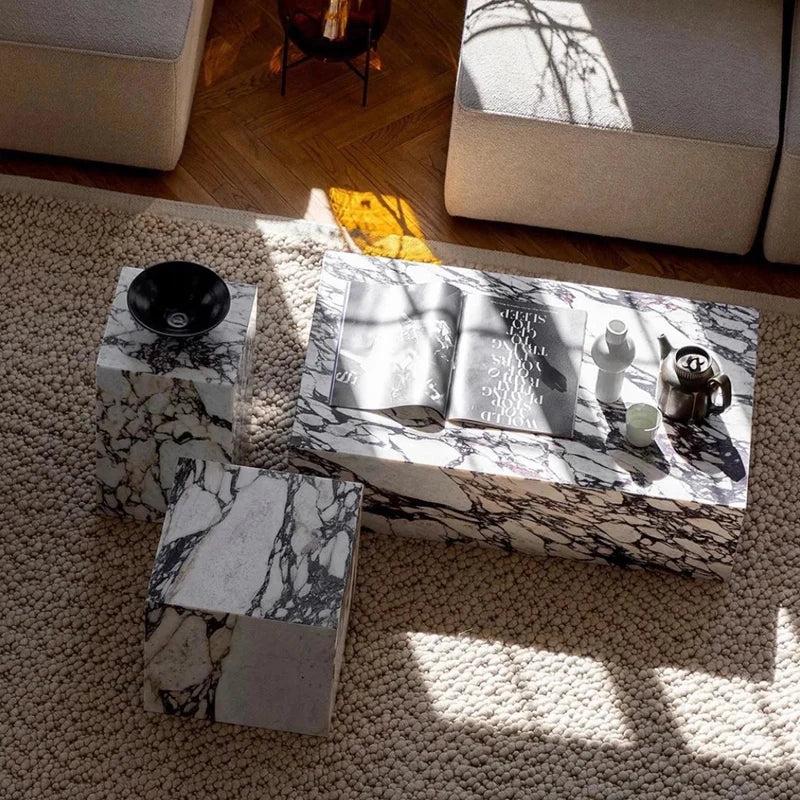 Stonekocc Luxury 100% Italy Calacatta Violet Marble Plinth Coffee Table Rectangle Base 40x40 30x30x50 100x60x30cm Home...
