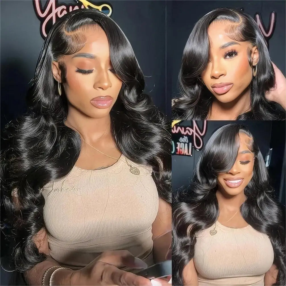 10A Raw Brazilian Body Wave Full Frontal Lace Glueless 13x4 HD Transparent Lace Front Natural Black Deep Texture-Long...