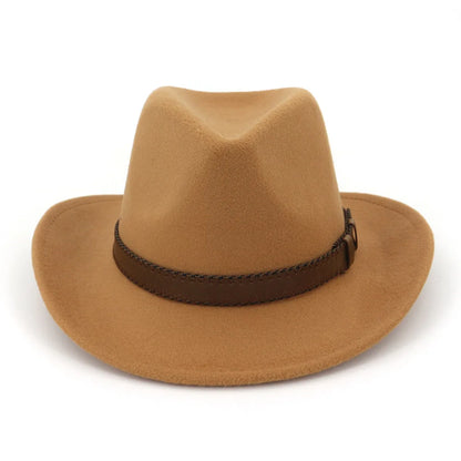 QBHAT Wide Brim Wool Felt Cowboy Fedora Hats with Dark Brown Leather Band Women Men Classic Party Formal Cap Hat...