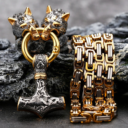 [316L Stainless Steel] 2021 New Nordic Fashion Domineering Viking Dragon Thor's Hammer Pendant Men's Necklace Jewelry Gift